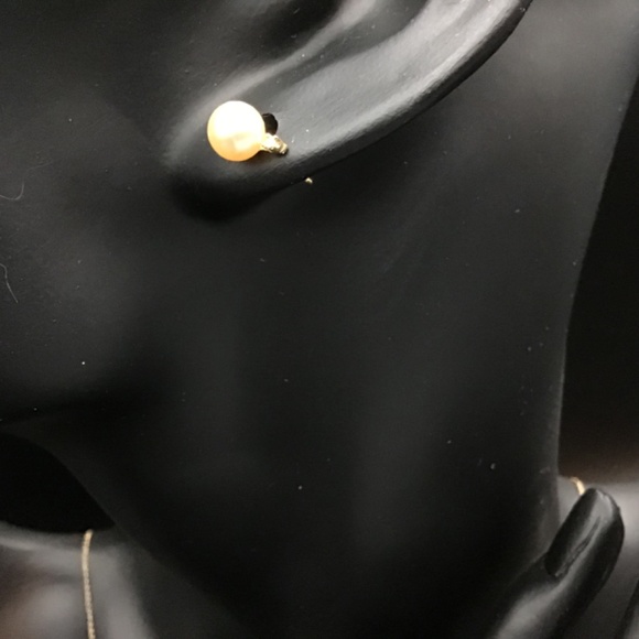 3 pieces set Pearl and Diamonds 14k Yellow Gold Necklace, Earrings, Ring - Picture 4 of 16